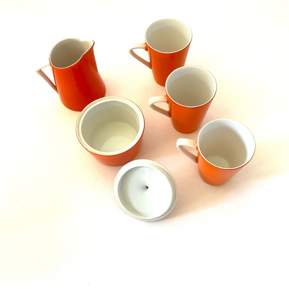 RARE OMC Japanese Demitasse Cups/Sugar & Creamer Porcelain 1960’s Mod Orange EUC - Picture 8 of 8